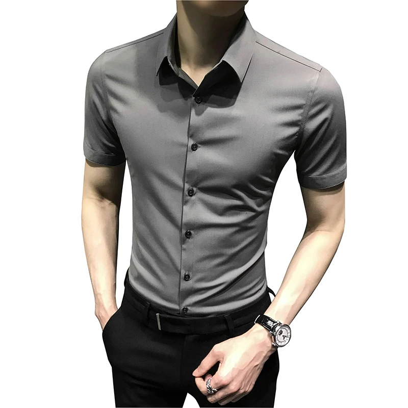 冠欧奥斯 夏季高档衬衫男短袖修身2024半袖免烫衬衣休闲百搭上衣