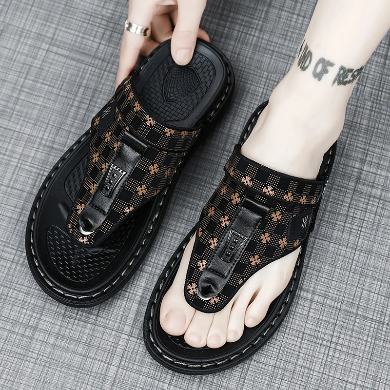 冠欧奥斯 男士皮凉鞋夏季沙滩鞋夹脚人字拖男外穿两用开车凉拖鞋