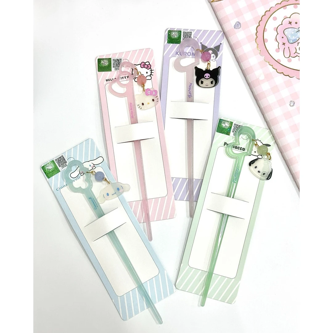 3丽鸥发簪步摇玉桂狗库洛米可爱旗袍萌脸亚克力发饰盘发糖果色