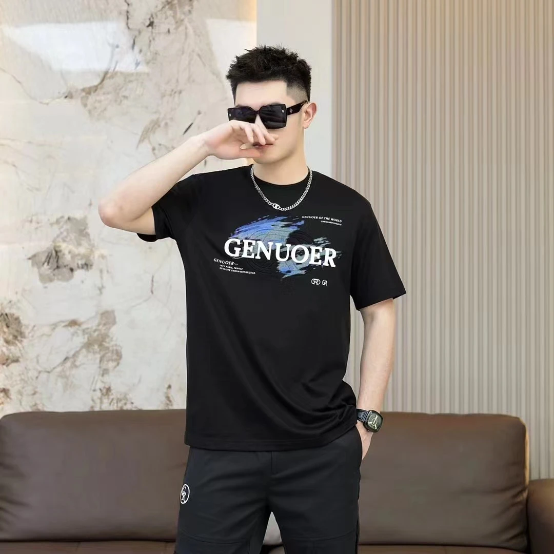 戈诺尔男装2024夏季新款休闲时尚潮流百搭简约高品质短袖圆领T恤