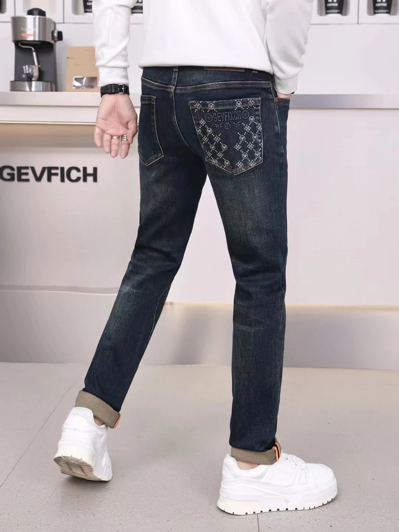 5861秋冬新品男士修身直筒牛仔裤时尚水洗蓝色百搭裤子