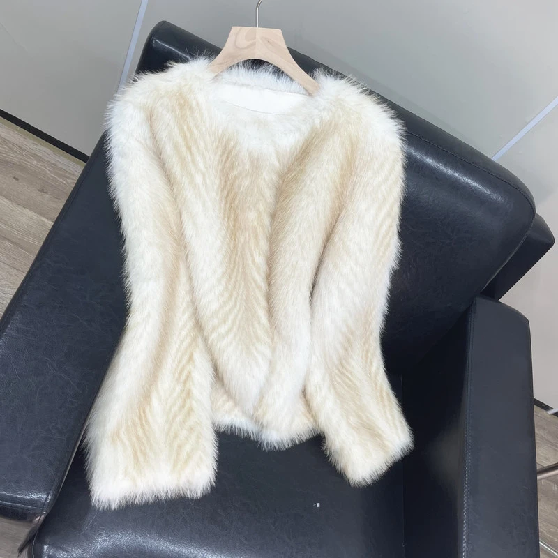 撞色厚款时尚毛毛颗粒绒一体外套秋冬季新款066