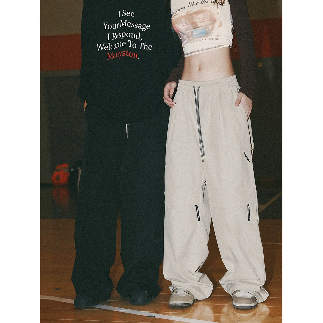MANYSTON美式高街阔腿休闲长裤直筒宽松拖地裤子XLFC-K7178