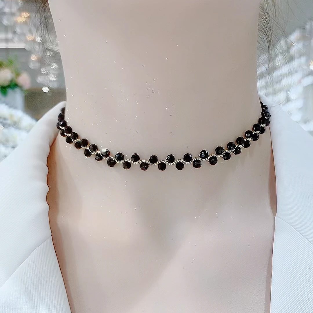 铜合金玻璃项链 100气质时尚黑色百搭项链简约颈链手工轻奢性感