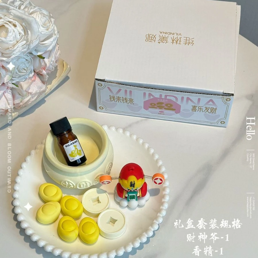 招财进宝香薰扩香石膏摆件家用桌面饰品办公室招财好运小摆件