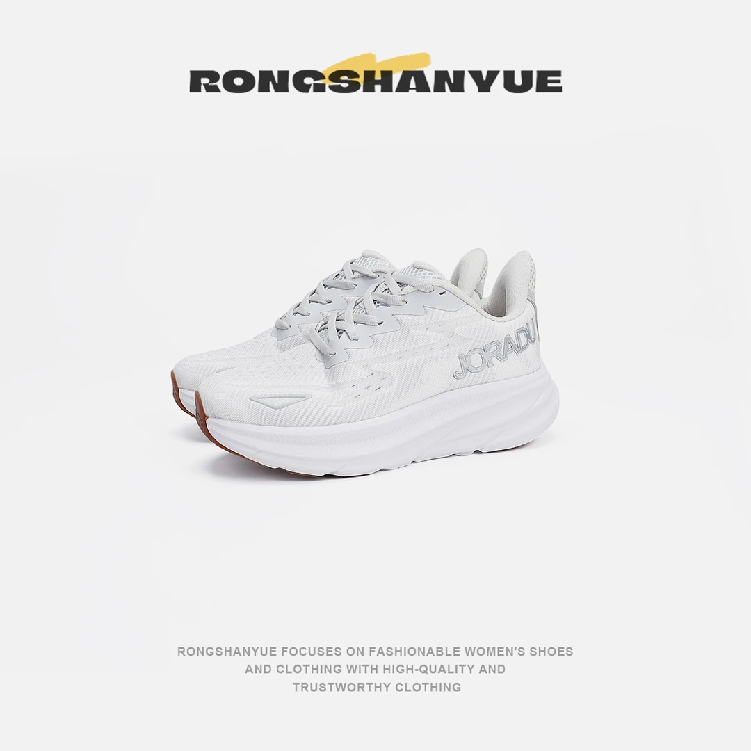 Rongshanyue超轻透气户外休闲运动减震网面平底鞋女系带软底B908