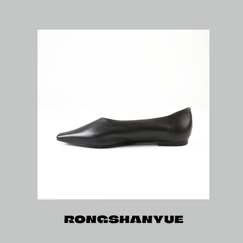 Rongshanyue佩佩推荐真皮舒适百搭法式复古平底尖头奶奶鞋 B799