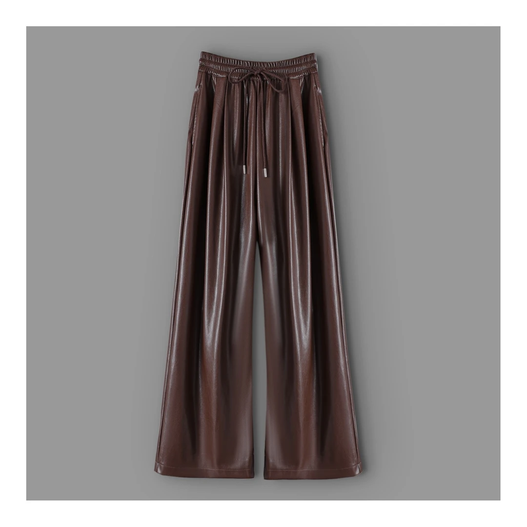 【GOGOCONG】时尚休闲阔腿皮裤