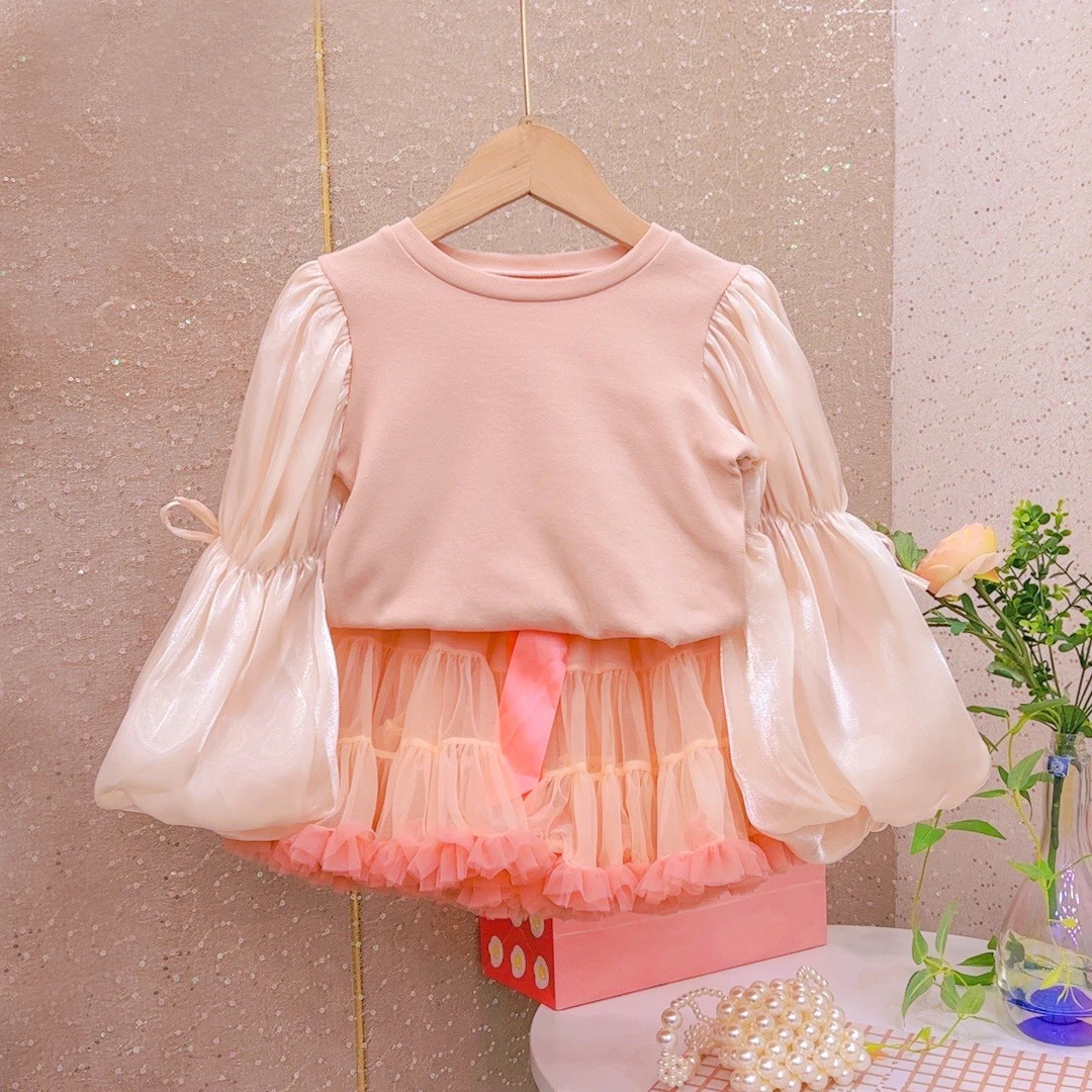 2025韩版小香风春秋公主风卫衣泡泡袖女童套头超仙洋气长袖9090