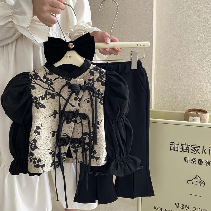 哆咪宝贝女童秋装套装2023新款轻复古新中式中国风春秋款儿童两件