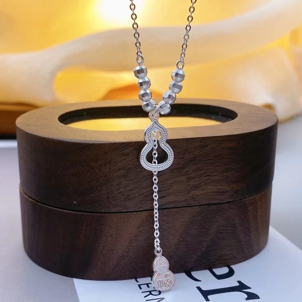 坠链均足银 足银碎冰冰葫芦流苏项链女国风轻奢百搭实心送女友