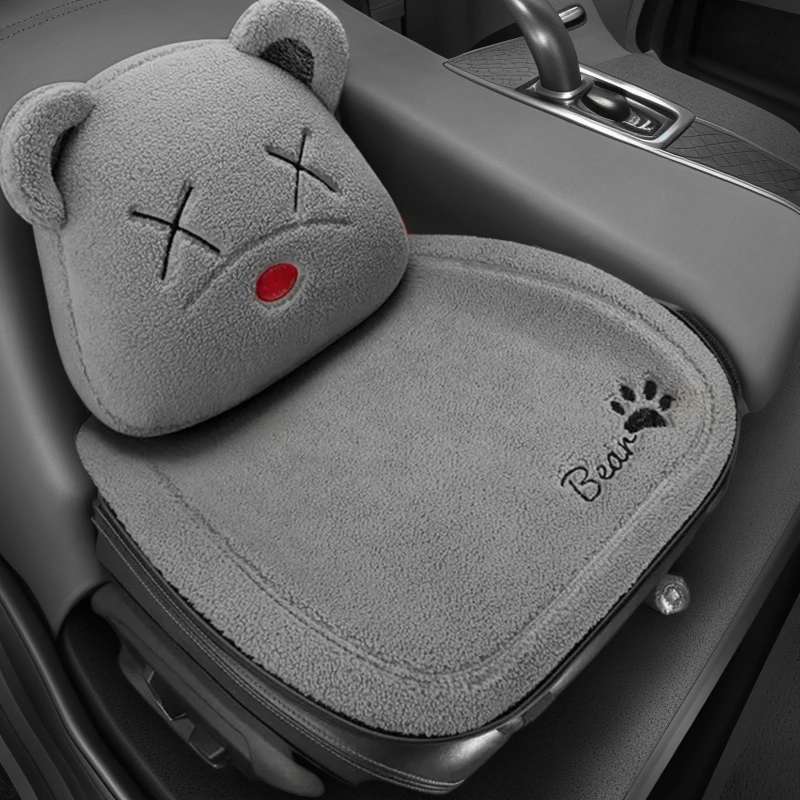 汽车坐垫毛冬天绒冬季车垫可爱卡通女神小熊玉米绒车内座椅垫保暖