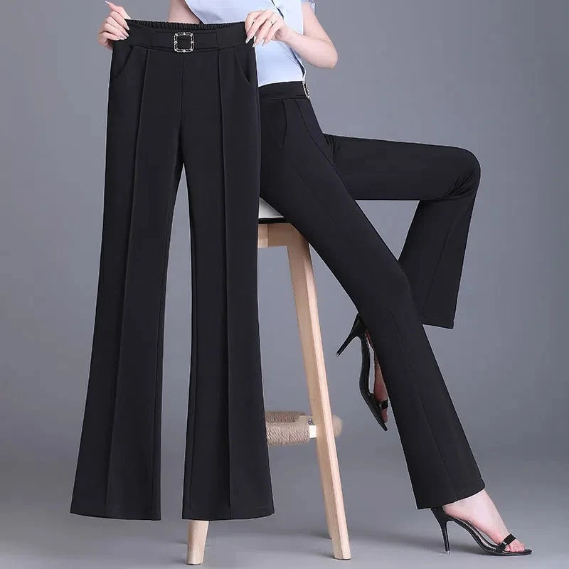 黑色微喇西装裤女春夏2025新款高腰垂感修身显瘦休闲宽松喇叭裤子
