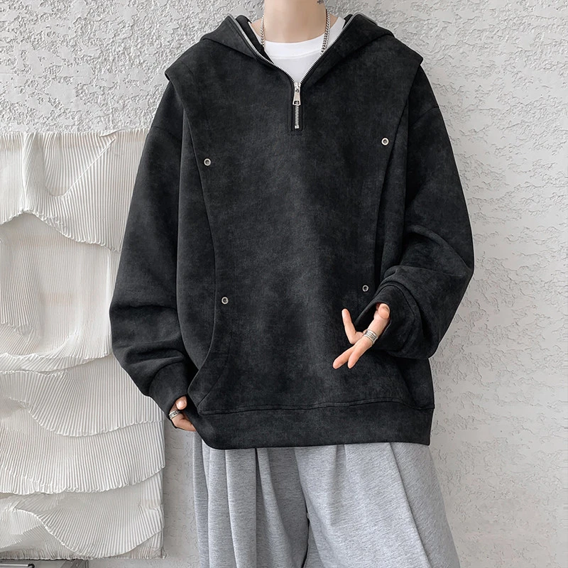 扎染脏脏设计感连帽卫衣男秋季加肥加大码潮胖人宽松运动痞帅外套