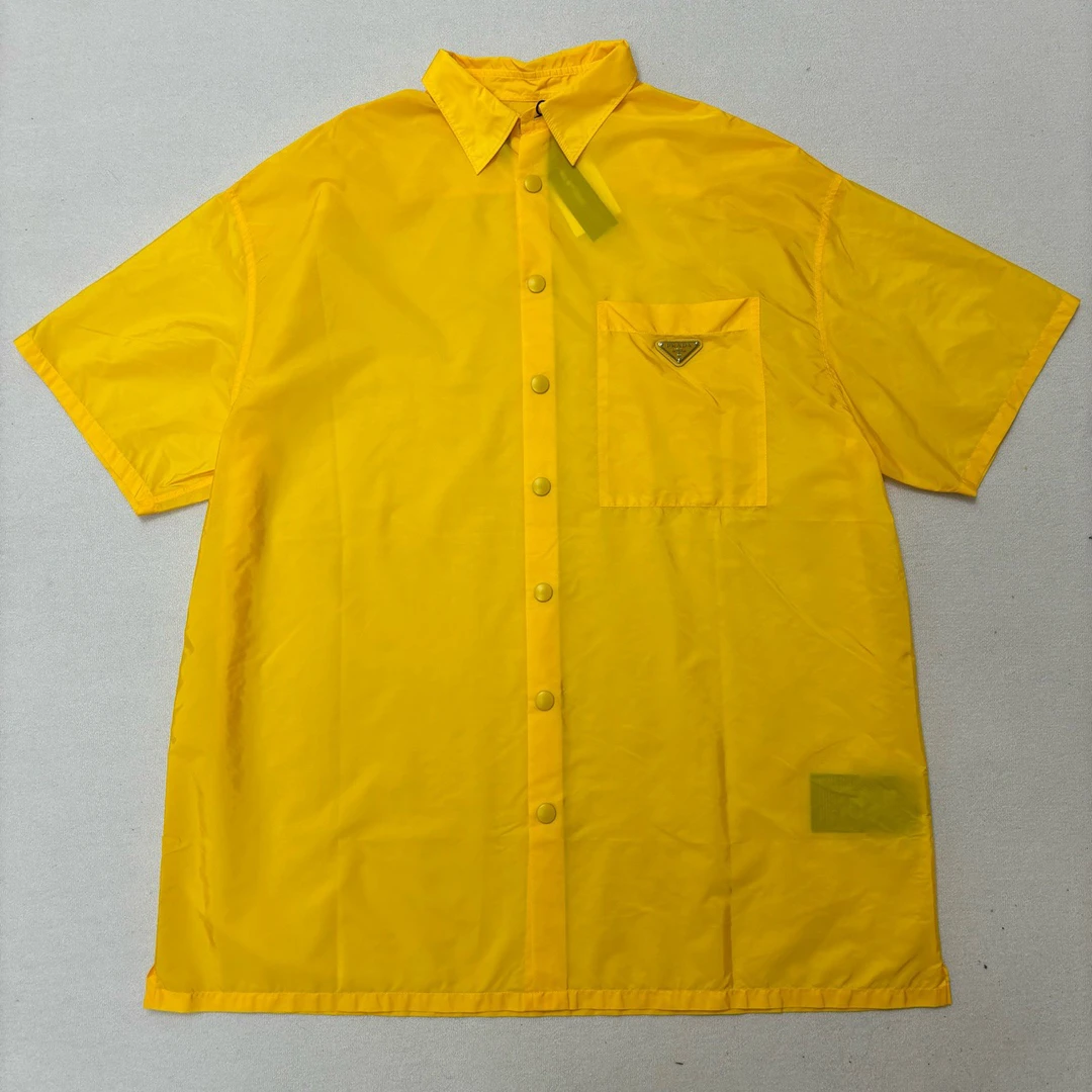 PRADA 普拉达/纯色钢标Logo短袖防晒衬衫/XL/准新/编号5649