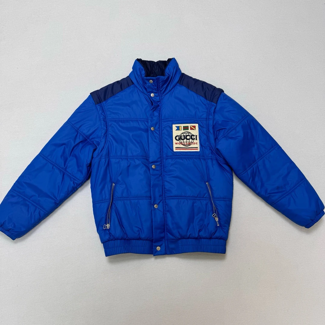 gucci 古驰/蓝色拼接刺绣Logo棉服/尺码46/成色99新/编号5309