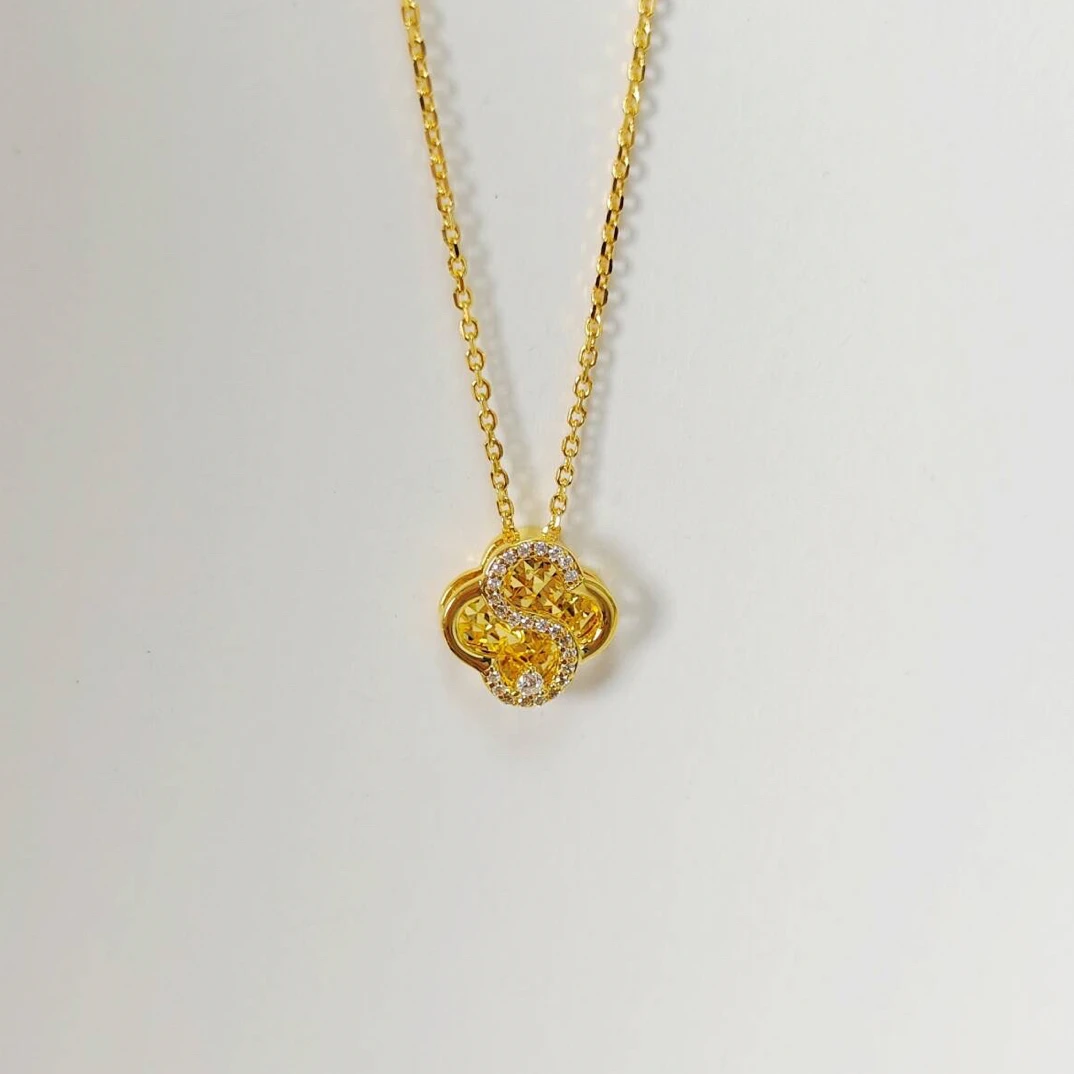 吊坠足银 足银S四叶草项链厚包工艺足银灵动