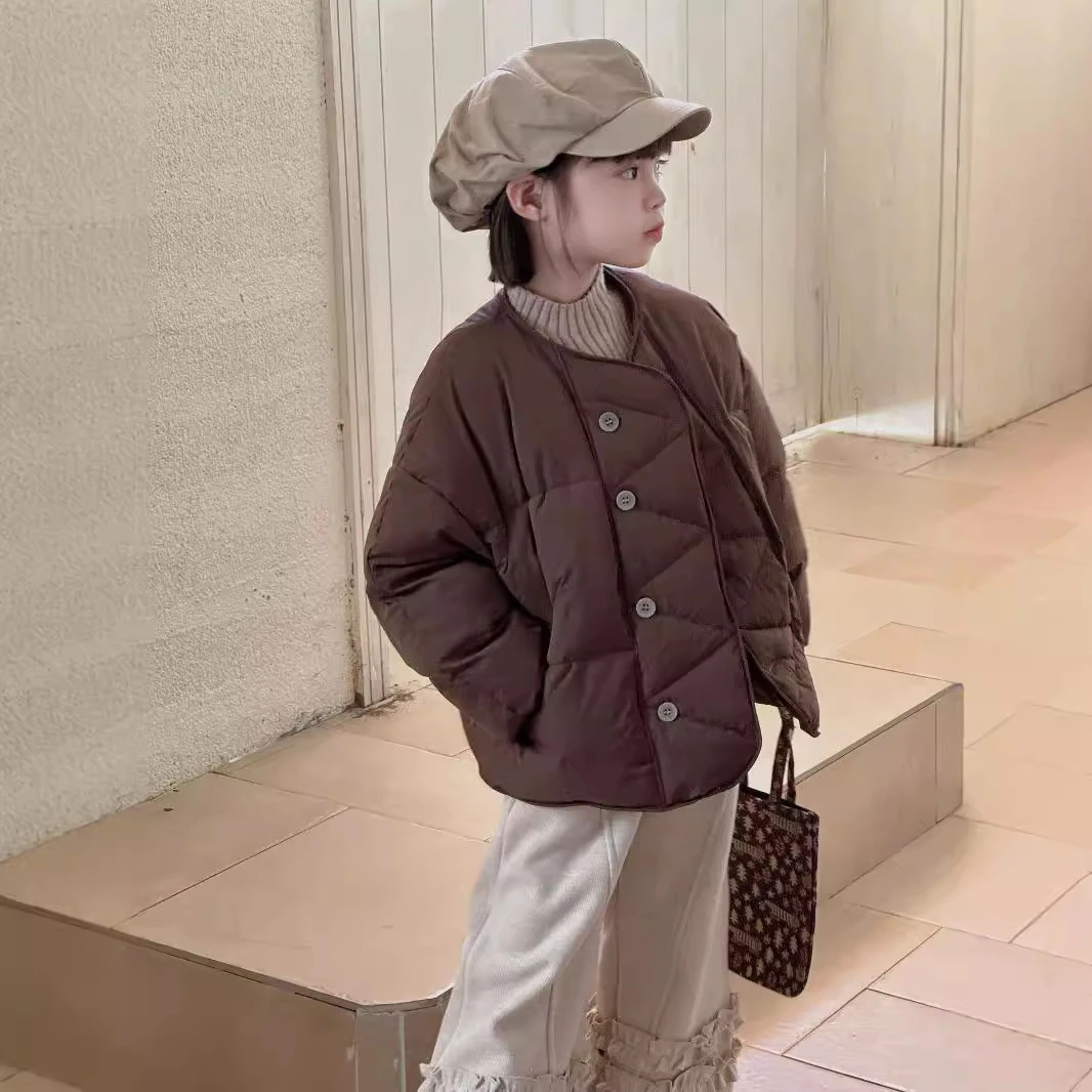 5236-1童装女童秋冬韩系单排扣棉服儿童2024新款冬装短款保暖外套