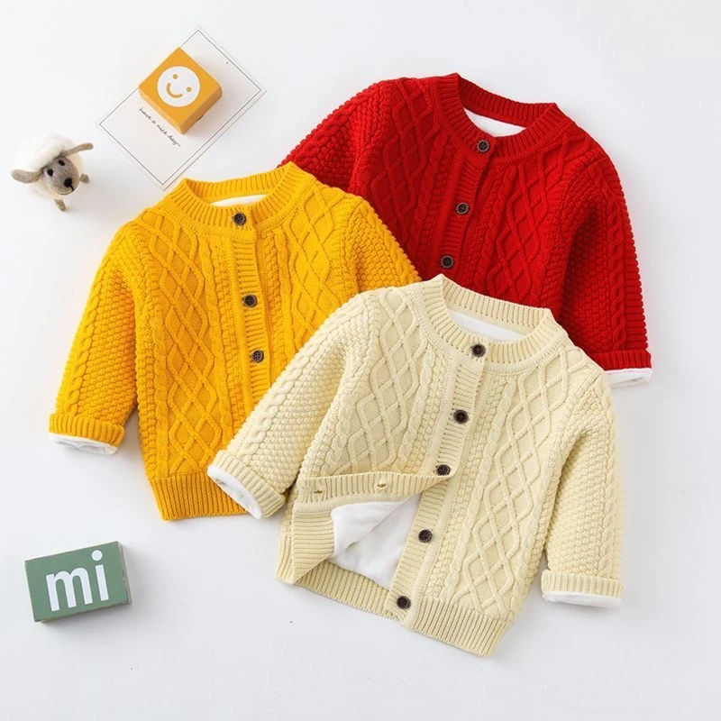 婴儿毛衣秋冬婴幼儿纯棉新生儿加绒加厚男女宝宝开衫保暖针织外套
