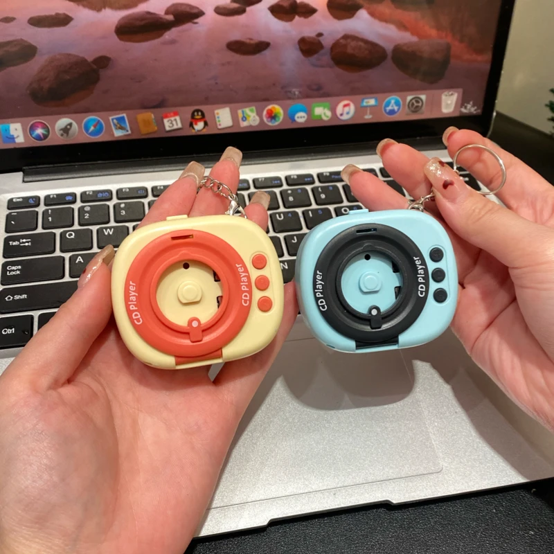 可放碟片复古黑胶唱片机音乐钥匙扣迷你cd机包包挂件录音机播放器