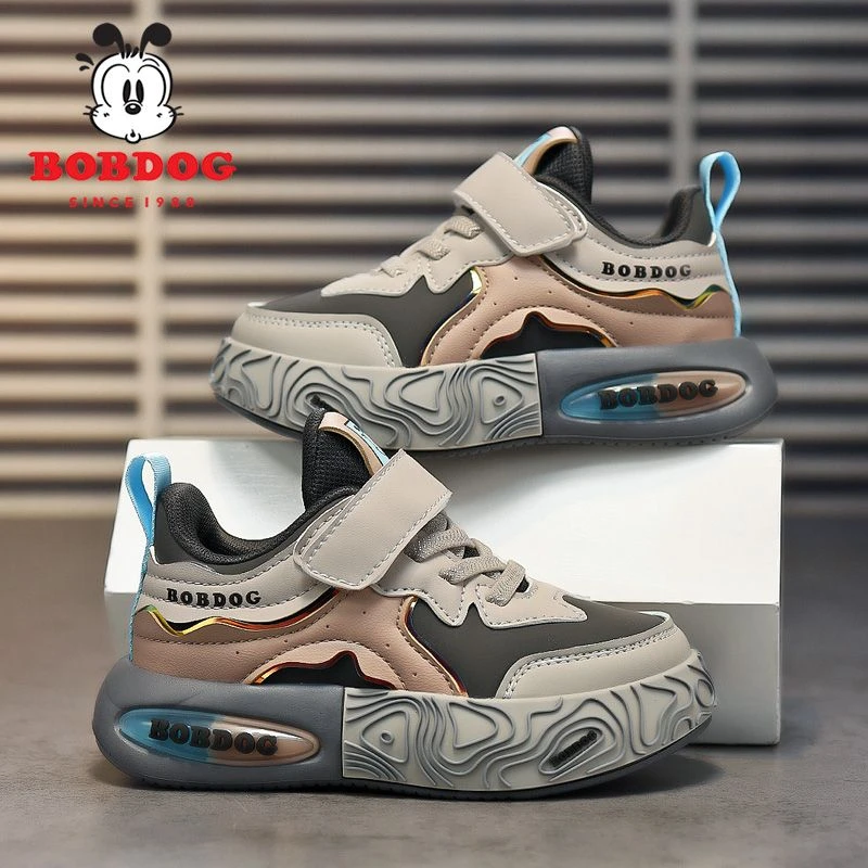 巴布豆童鞋2023秋季新款中大童防滑皮面休闲鞋儿童百搭运动鞋5086