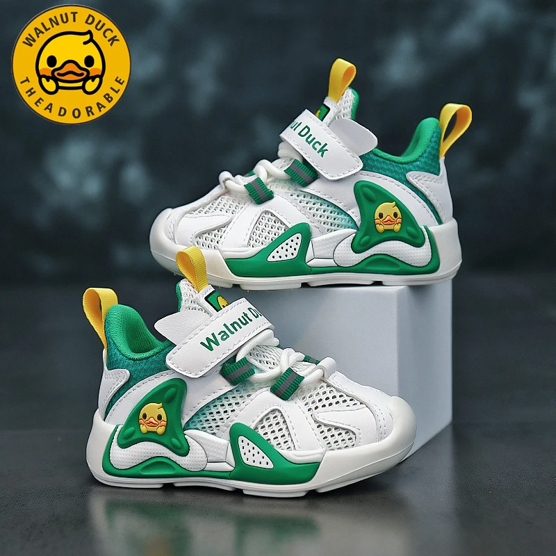小黄鸭男女童鞋2024春季新款皮面防水休闲鞋中小童防滑运动休闲鞋