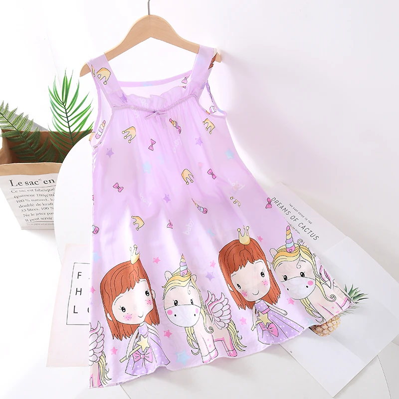 夏季女童睡裙吊带裙棉绸睡衣薄款棉绸女孩儿童空调服家居服宝宝
