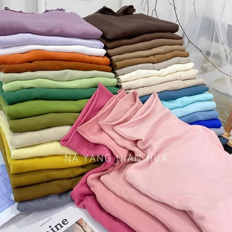 复古软糯米卷边堆堆领长袖针织衫女秋冬温柔叠穿内百搭打底衫上衣