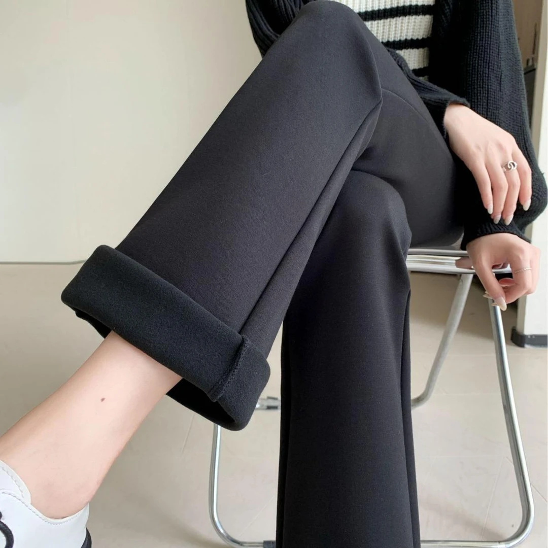 微喇超模裤女装新款小黑裤高级质感锦棉弹力微喇长裤宽松休闲裤