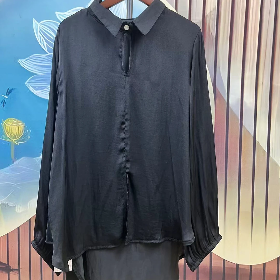 时尚百搭休闲蕾丝镂空打底衫长袖简约纯色黑色