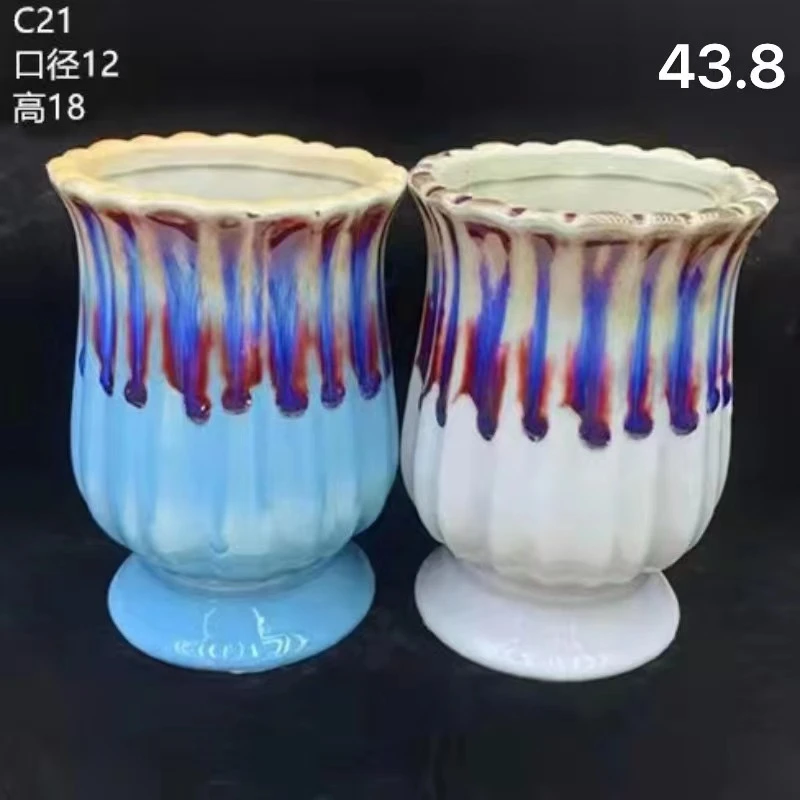 W桥边姑娘 景德镇手工陶瓷花盆套餐 器型美观C2 星花怒放