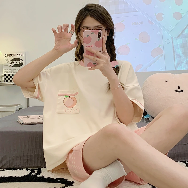 可爱睡衣女2025新款圆领短裤套装小个子套头家居服套装60000