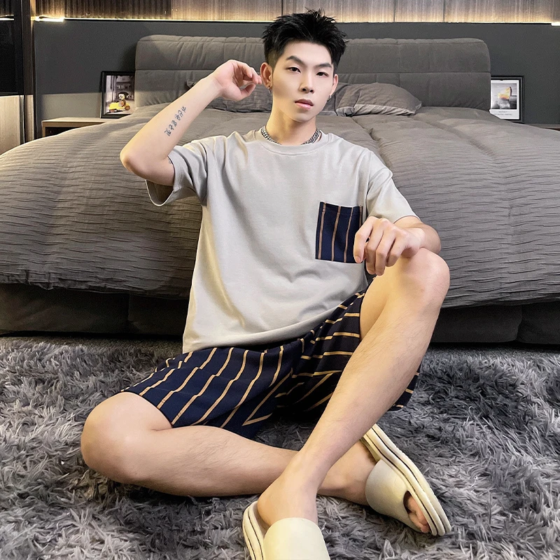 2025年夏季新款睡衣男士套头短袖休闲可外穿家居服套装60952
