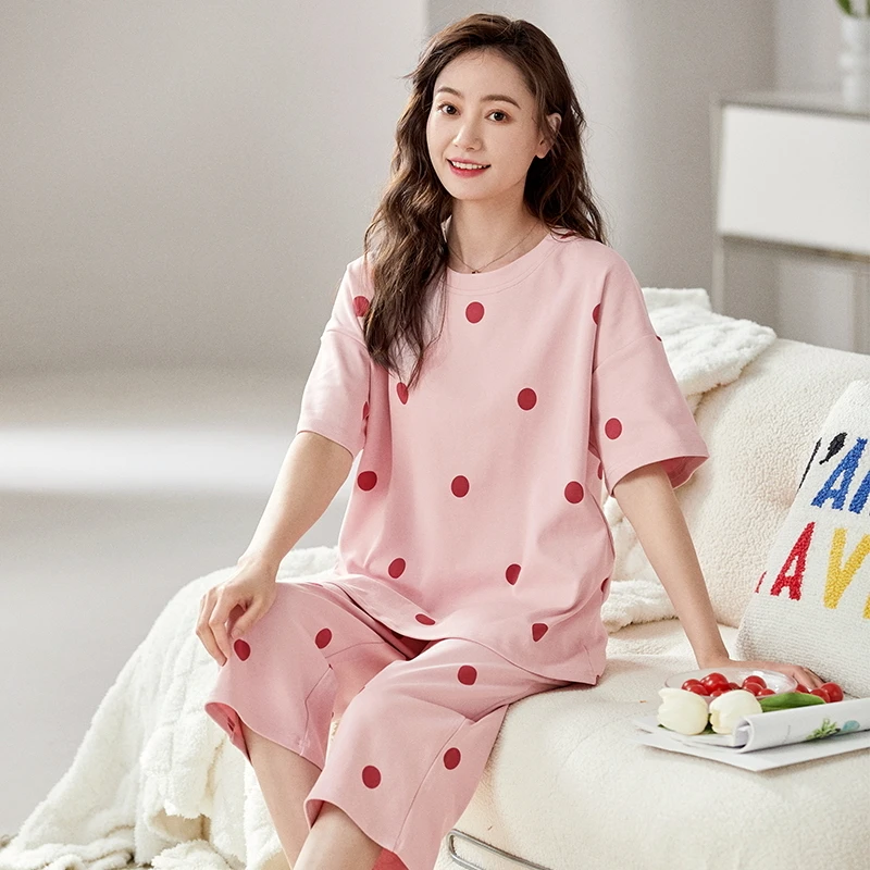 睡衣简约短袖七分裤两件套套装可外穿家居服3808H