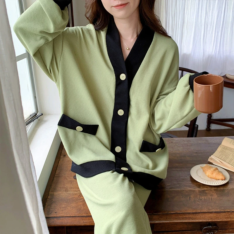 25年新款华夫格和服开衫睡衣女长袖春秋季时尚家居服套装86100