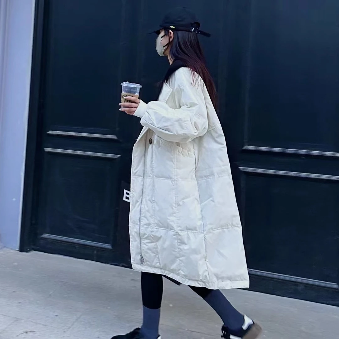 爆款反季羽绒服女2023新款针织连帽时尚休闲长款中长款保暖外套女