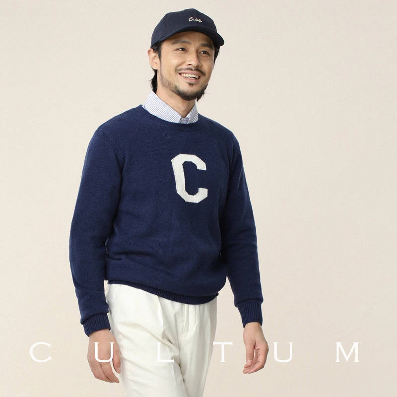 CULTUM羊毛ivy男士圆领套头复古毛衣嵌花校队Varsity Sweater