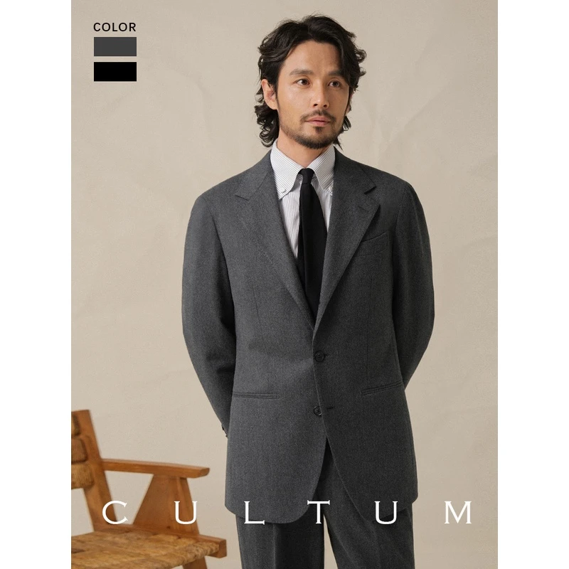 CULTUM意式修身西服套装男休闲复古纯色那不勒斯职业正装西装外套