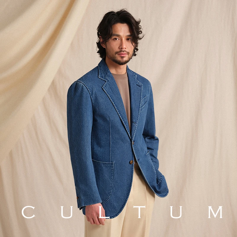 【无结构水洗牛仔】CULTUM100%纯棉西服外套男士休闲复古西装单西