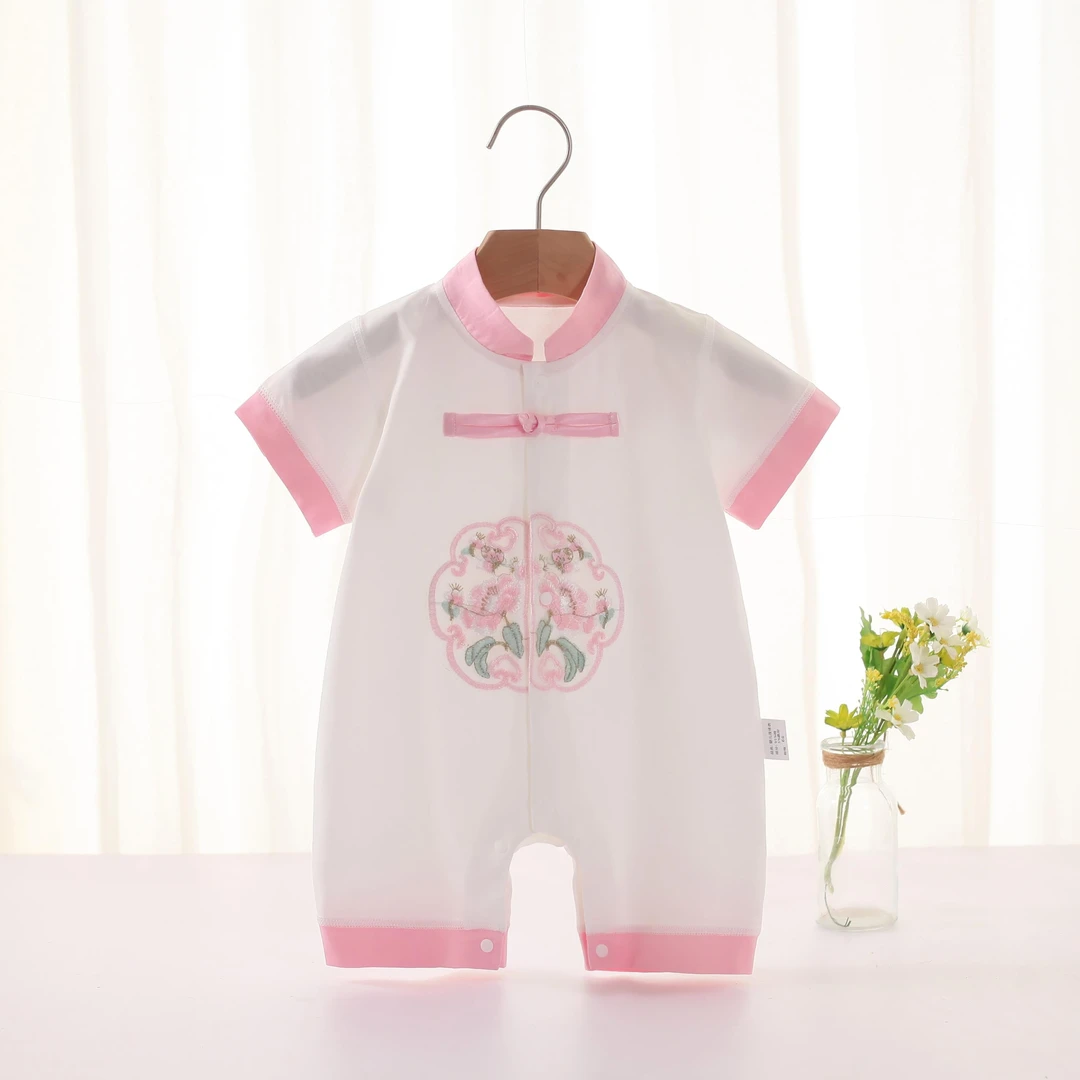 古风女宝薄款纯棉哈衣婴儿中国风连体衣新生儿夏装幼儿宝宝哈衣