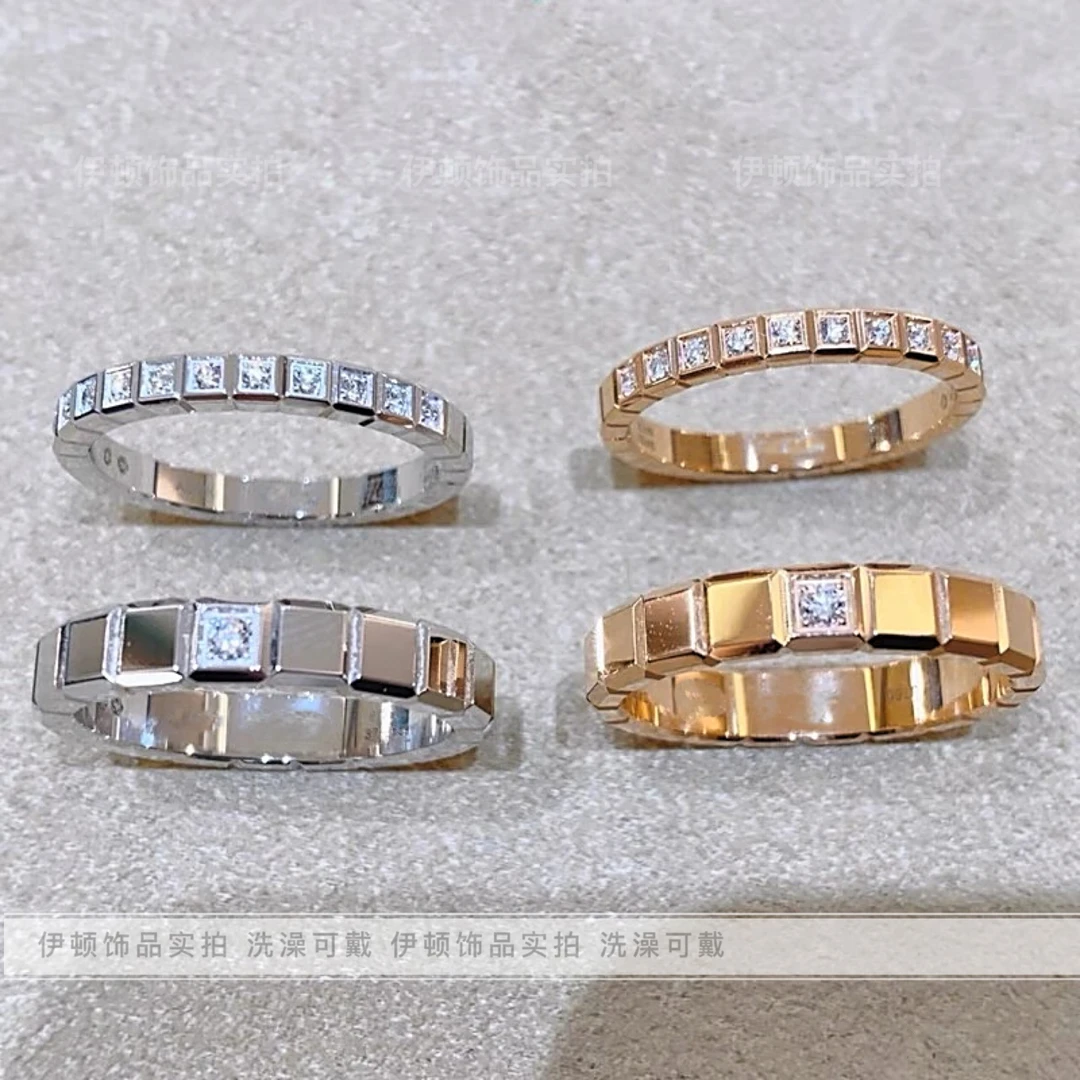 钛钢戒指 【钛钢不掉色】明星同款冰块微镶方块情侣对戒 叠戴戒指