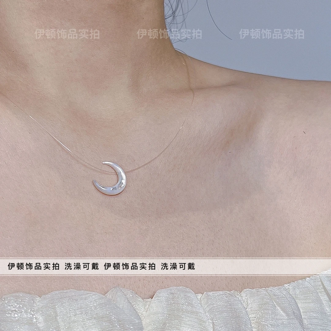钛钢项链 【洗澡不用摘】隐形鱼线白月光月亮竹节项链 锁骨链