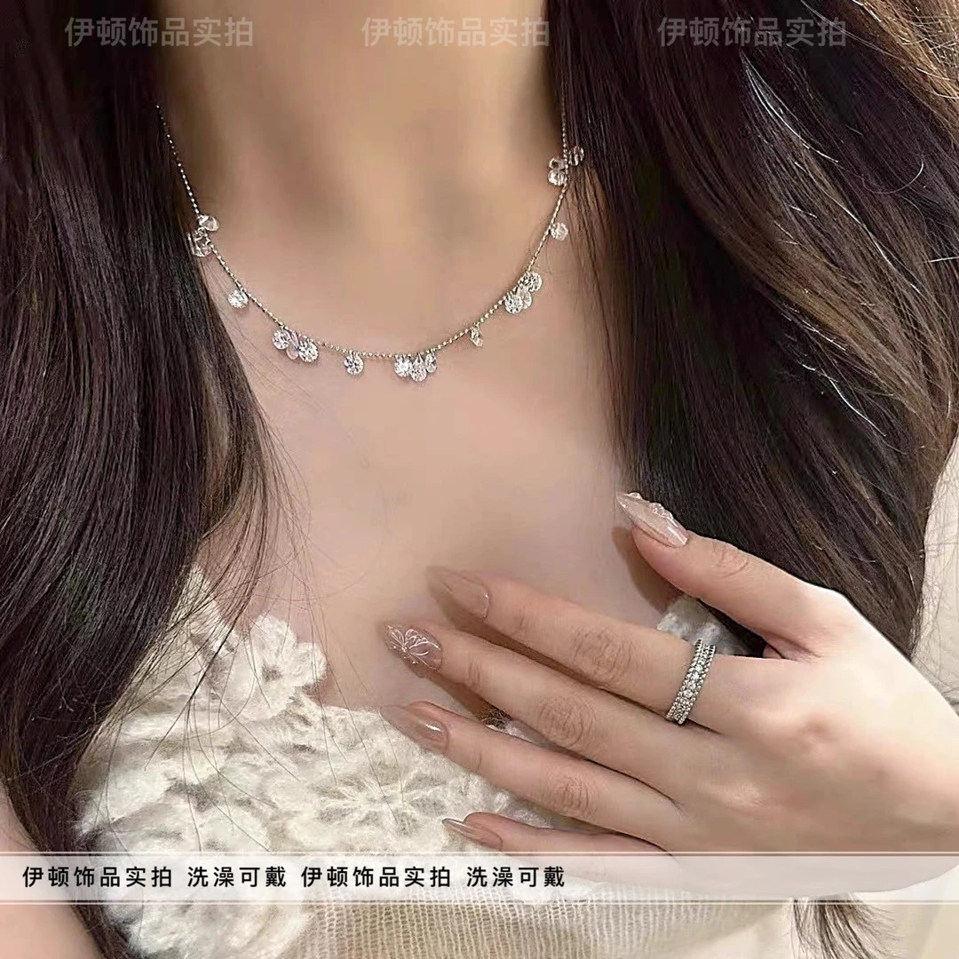 钛钢项链 【钛钢不掉色】ins超闪波光粼粼璀璨星河泪圆形锆石项链