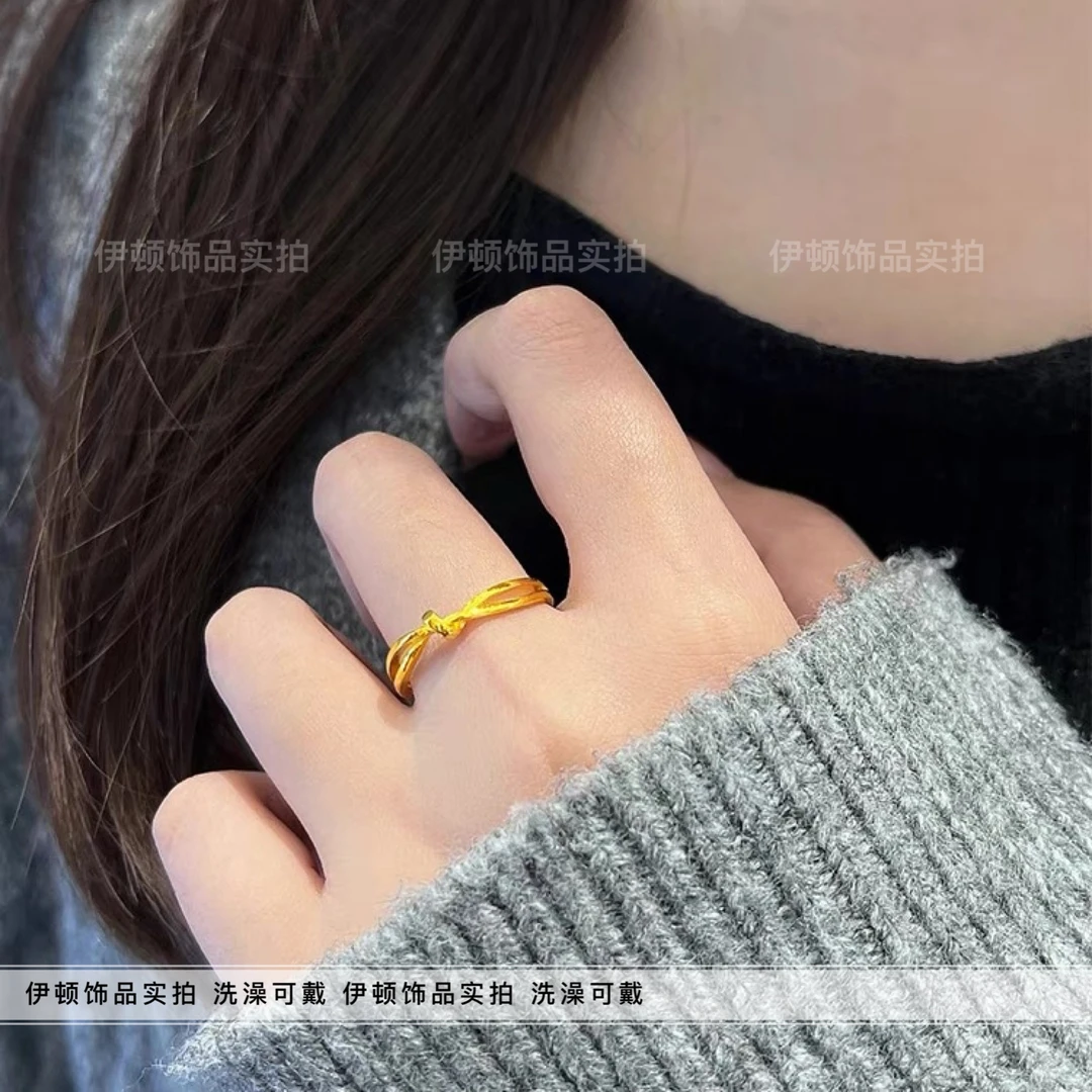 钛钢戒指 【钛钢不掉色】爱心扭带打结ins戒指指环设计简约礼物女