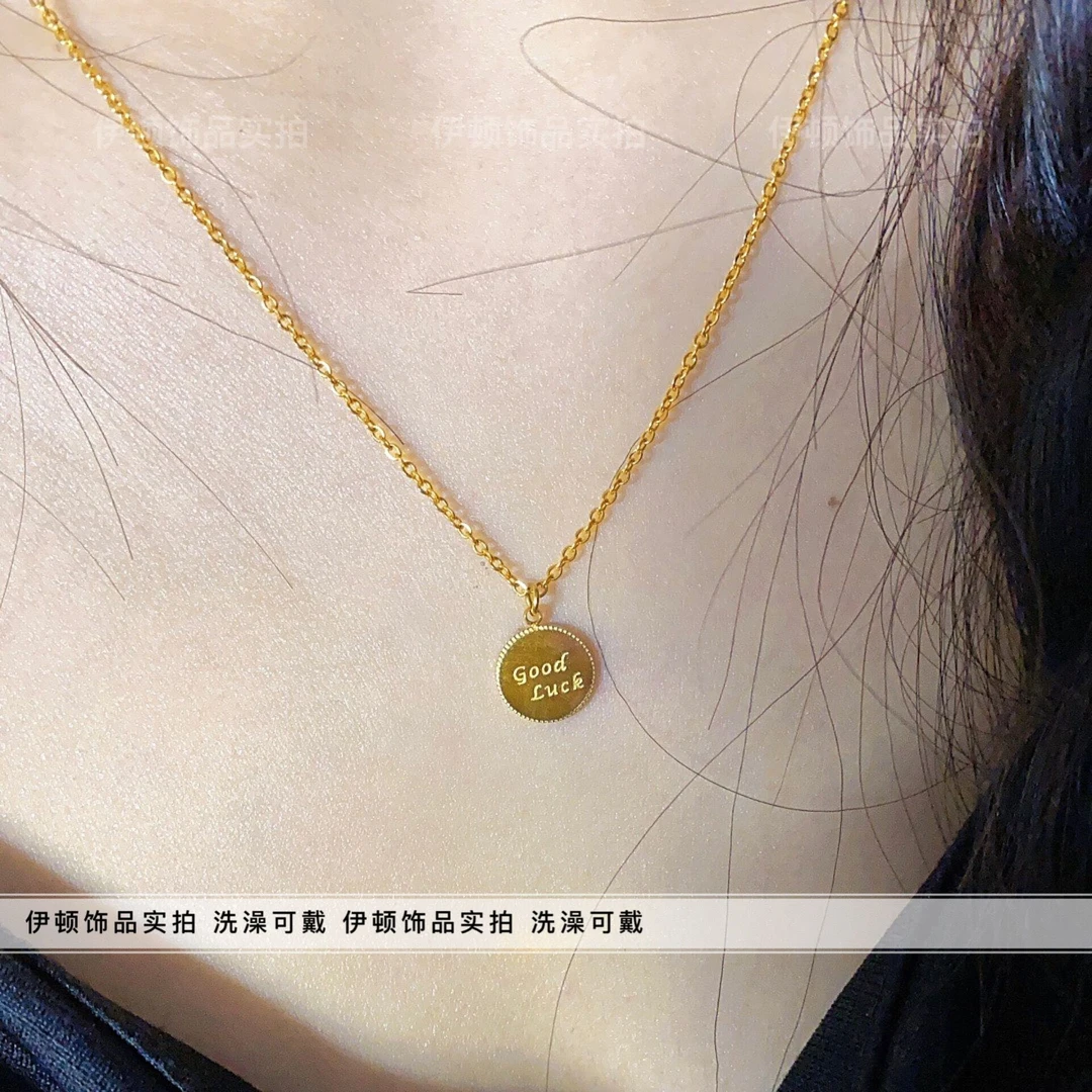 钛钢项链 【洗澡不用摘】Lucky幸运时尚饰品Goodluck迷你圆牌项链