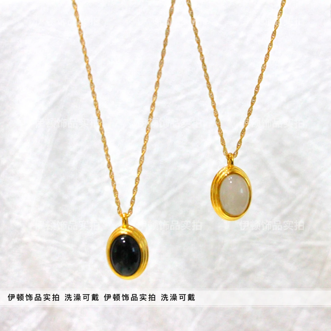 钛钢项链 【洗澡不用摘】鹅蛋黑白吊坠项链法式日韩坠链时尚ins