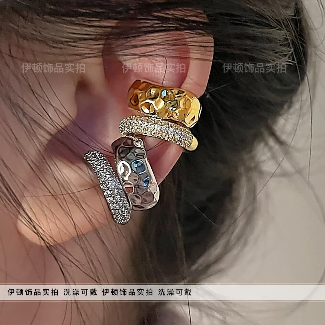 钛钢耳饰 【洗澡不用摘】刘雯同款气质双层微镶锆石无耳洞耳骨夹