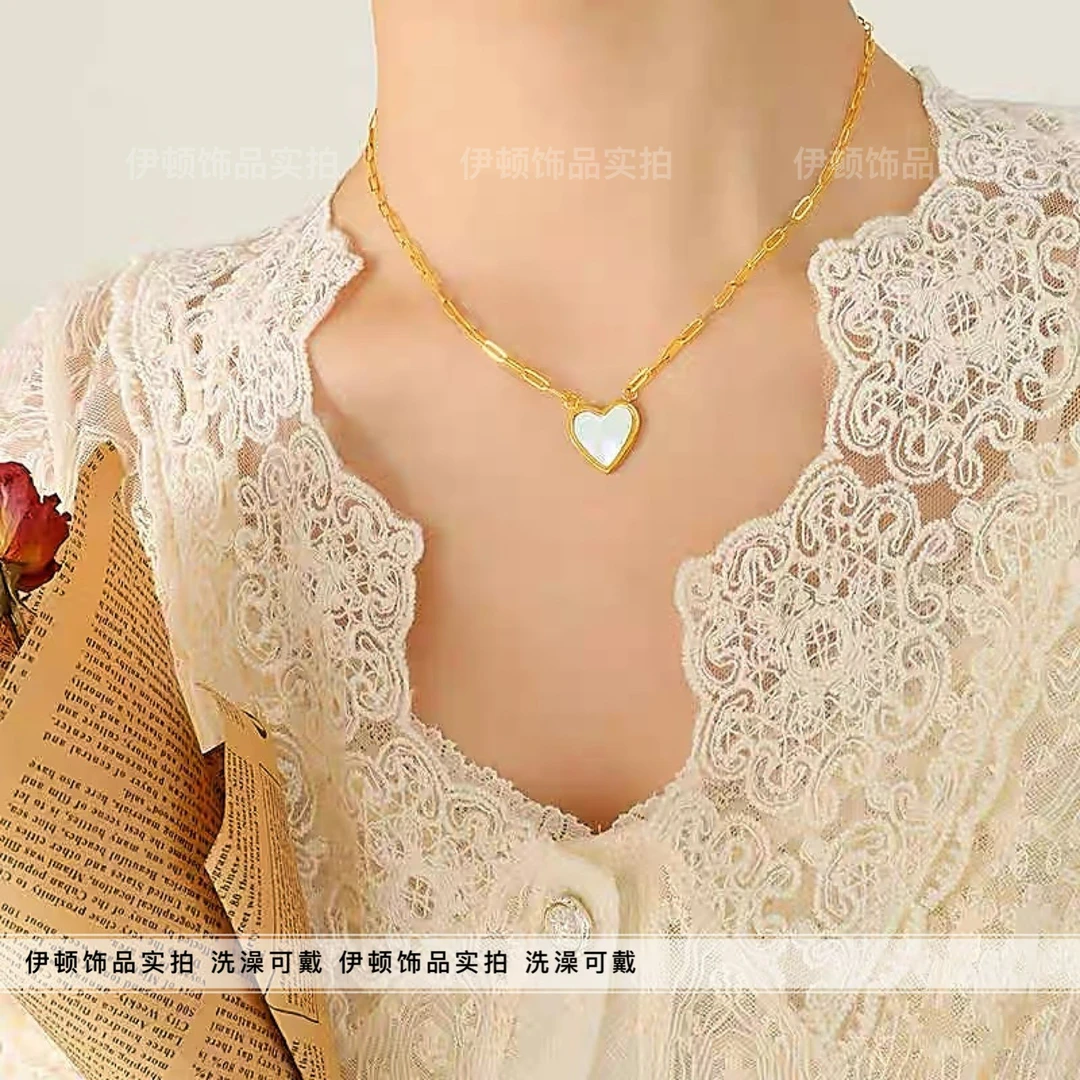 钛钢项链 【洗澡不用摘】小众ins风法式气质爱心吊坠饰品锁骨链时尚