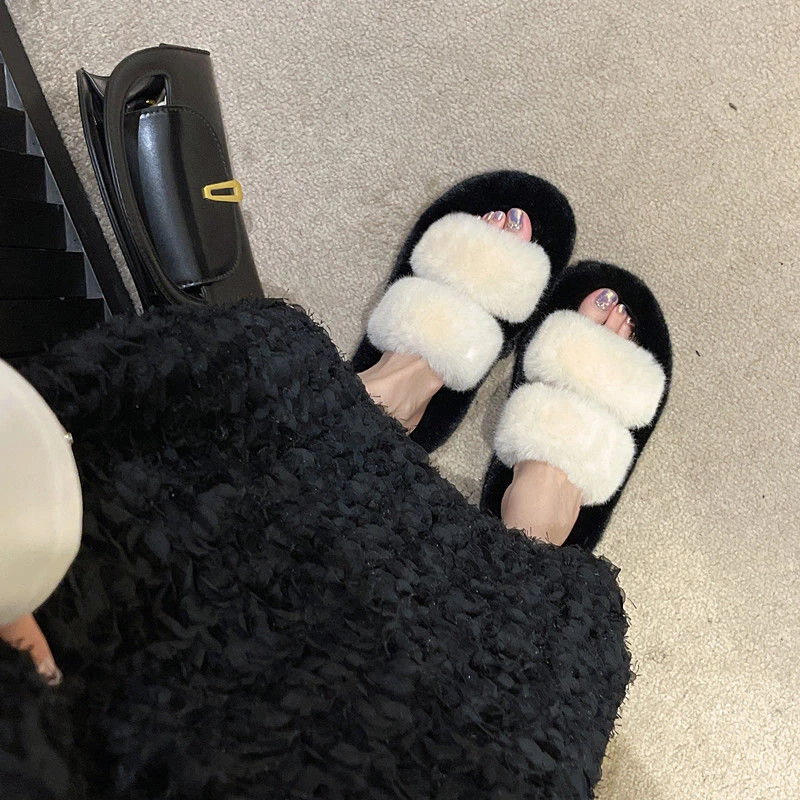 毛毛拖鞋女2025春秋冬新款韩版外穿时尚百搭一字冬季棉拖鞋