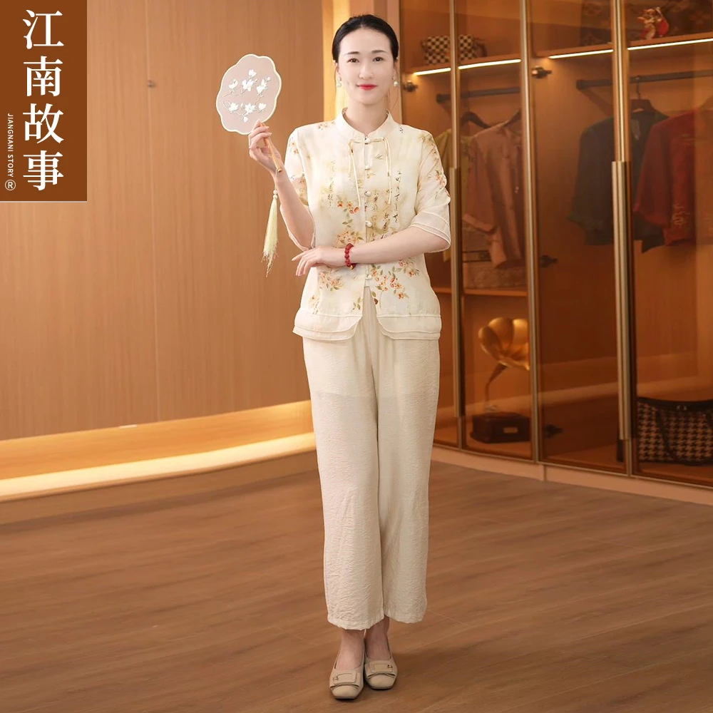 江南故事[限量降价]妈妈装夏装新中式洋气衬衫中老年女国风小衫